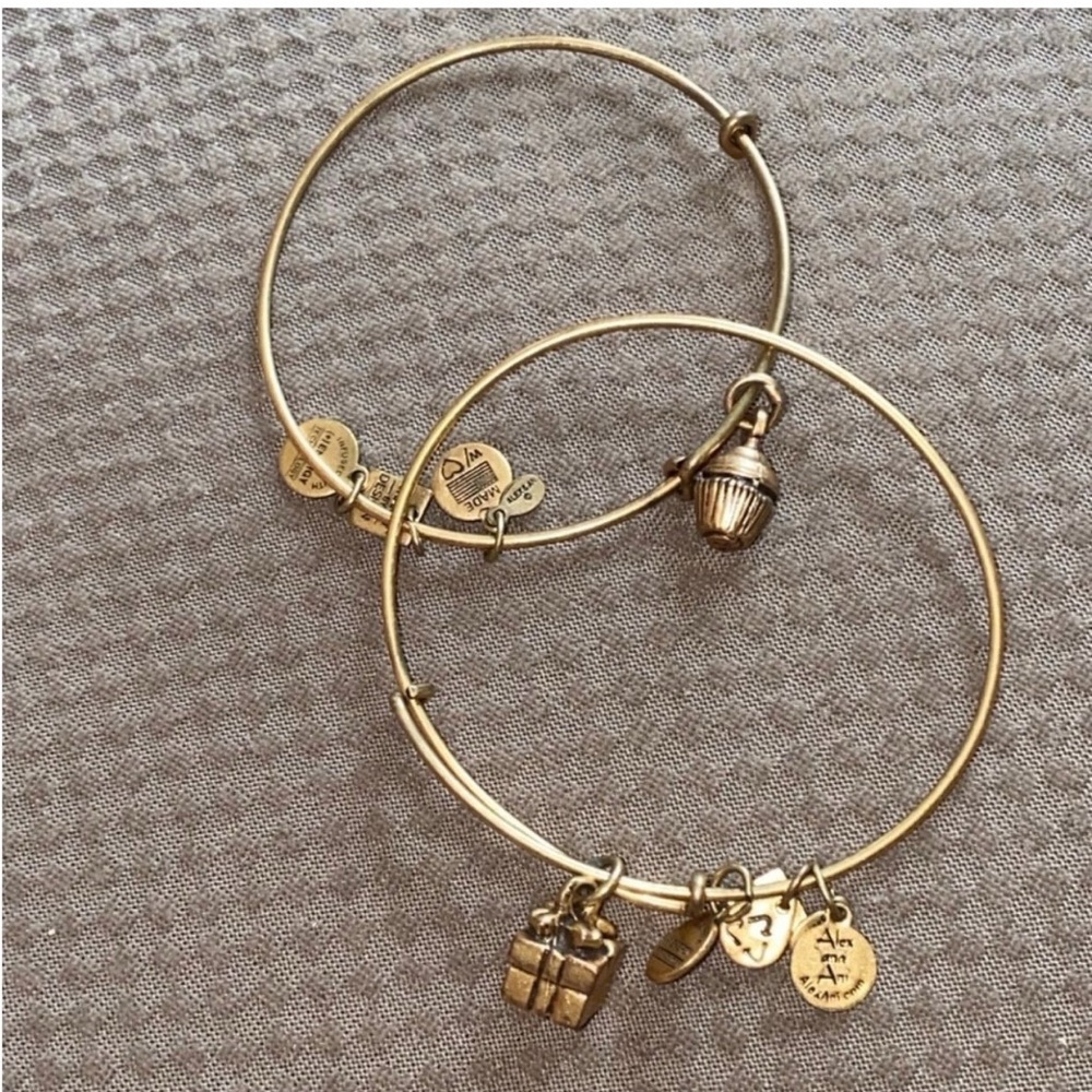 Alex & Ani Birthday Bangle Bracelets. Gold. Cupcake Charm & Gift / Present Charm